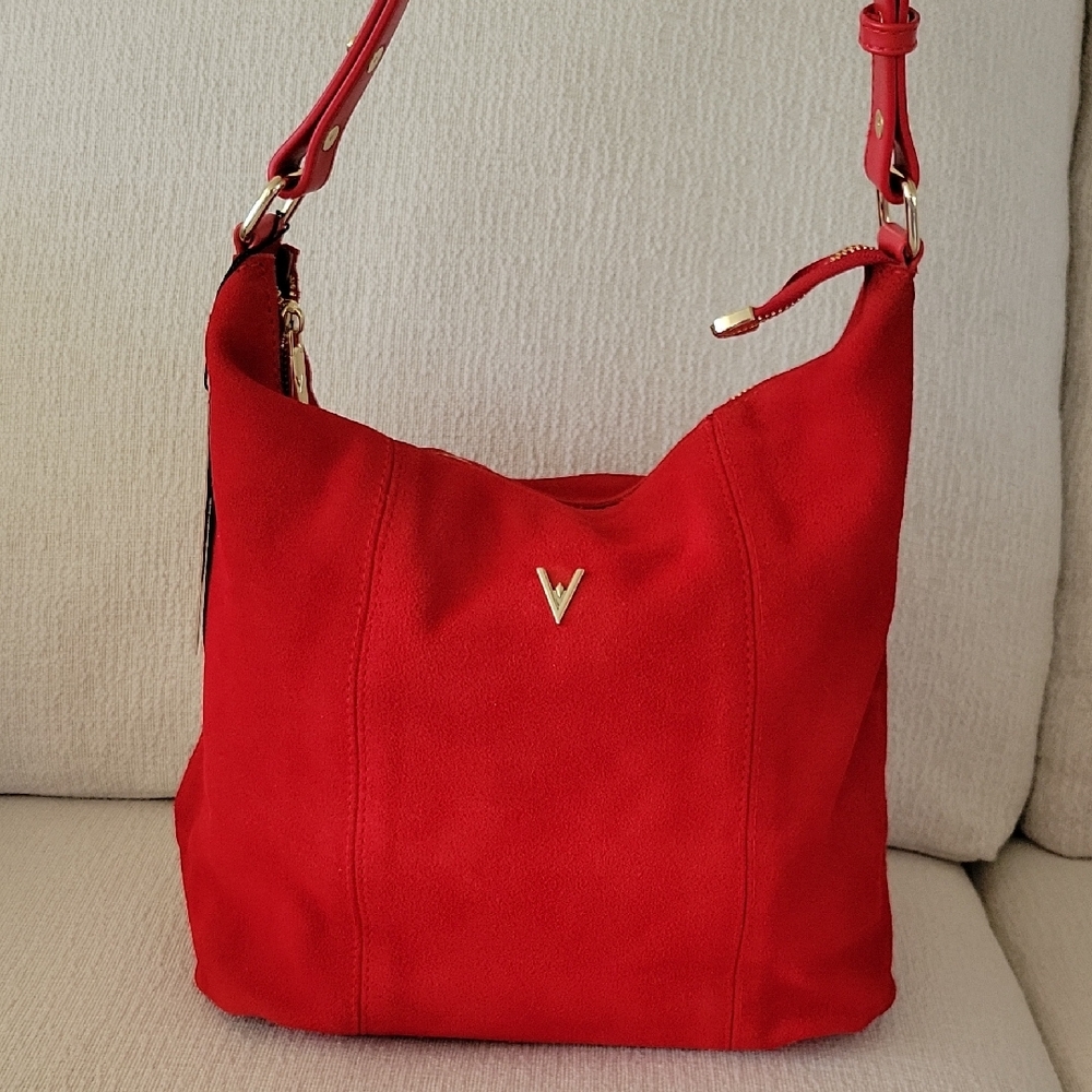 Vanessa Williams Red Suede Shoulder Bag